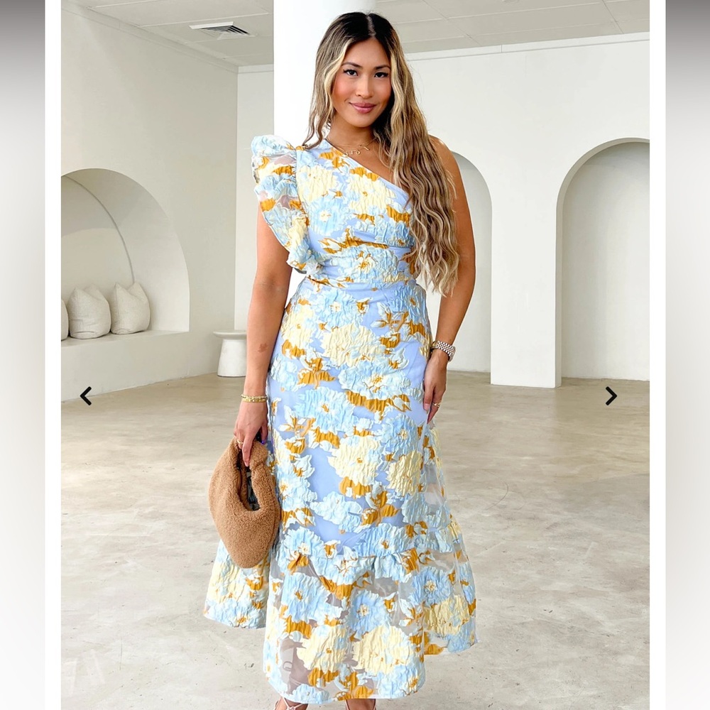 Gingham and Heels || Airly One Shoulder Midi Dress